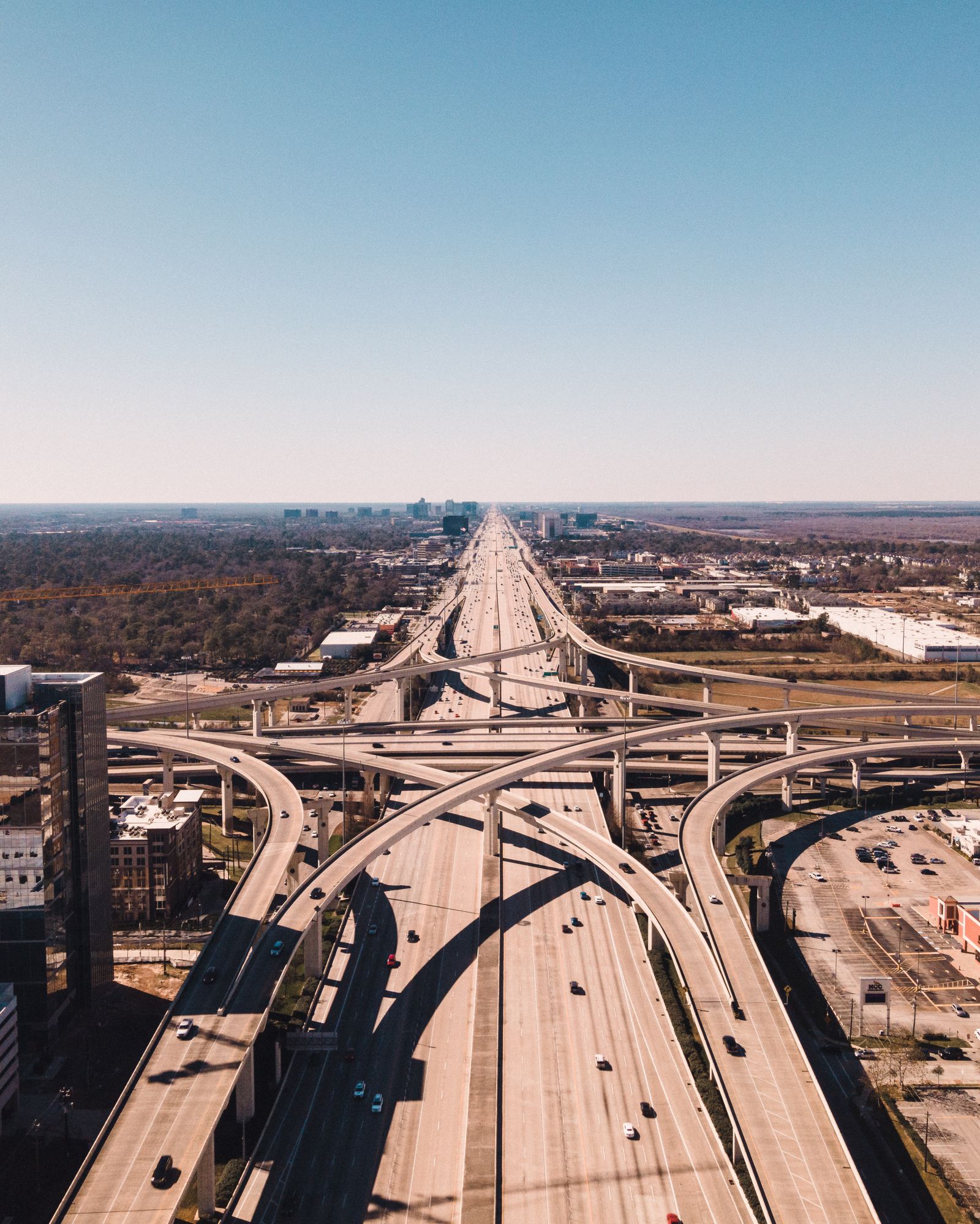 Aerial view of the Katy Freeway connecting West Houston to downtown